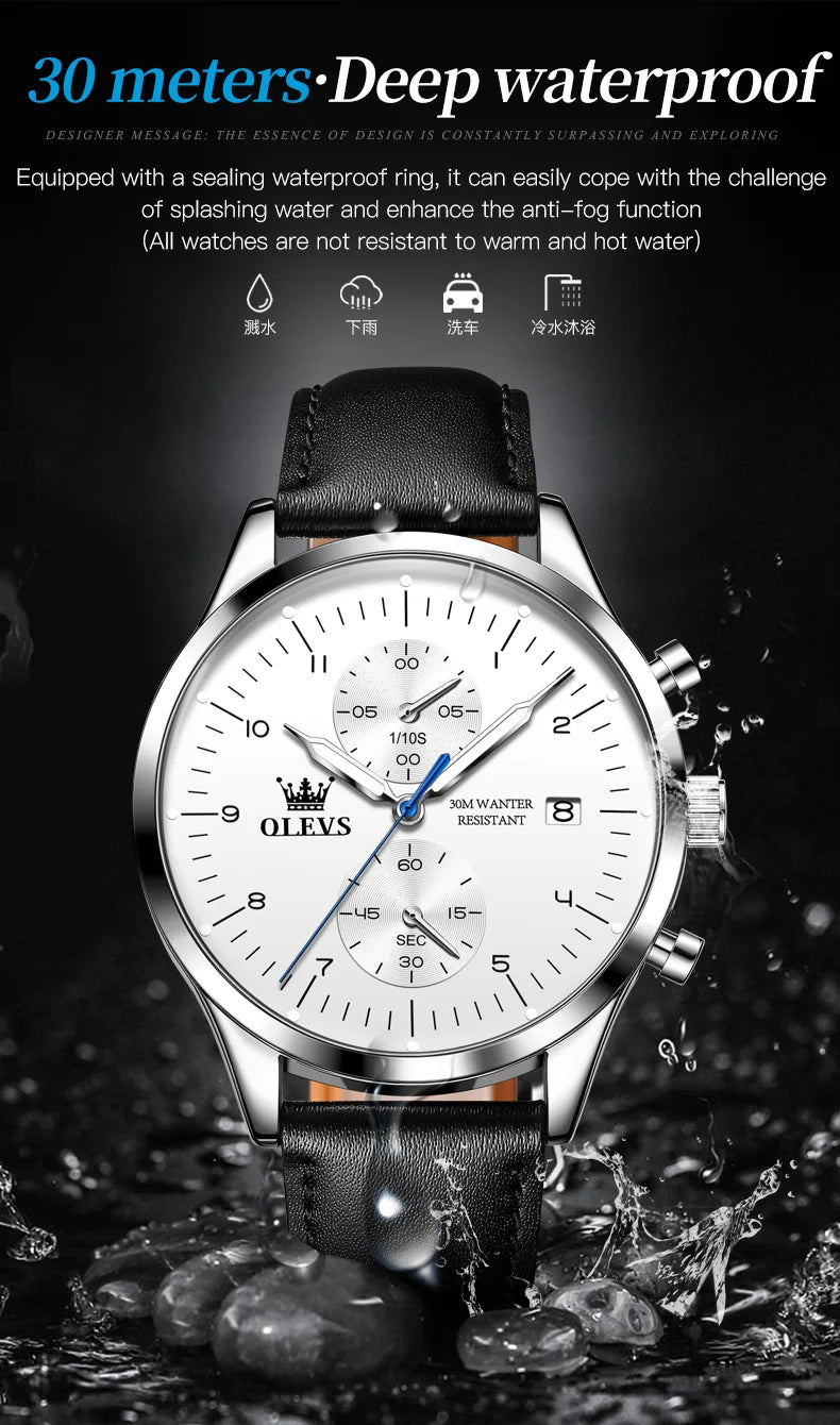 Men's Olevs Watch | Olevs Leather Band Watch | The WatchDept