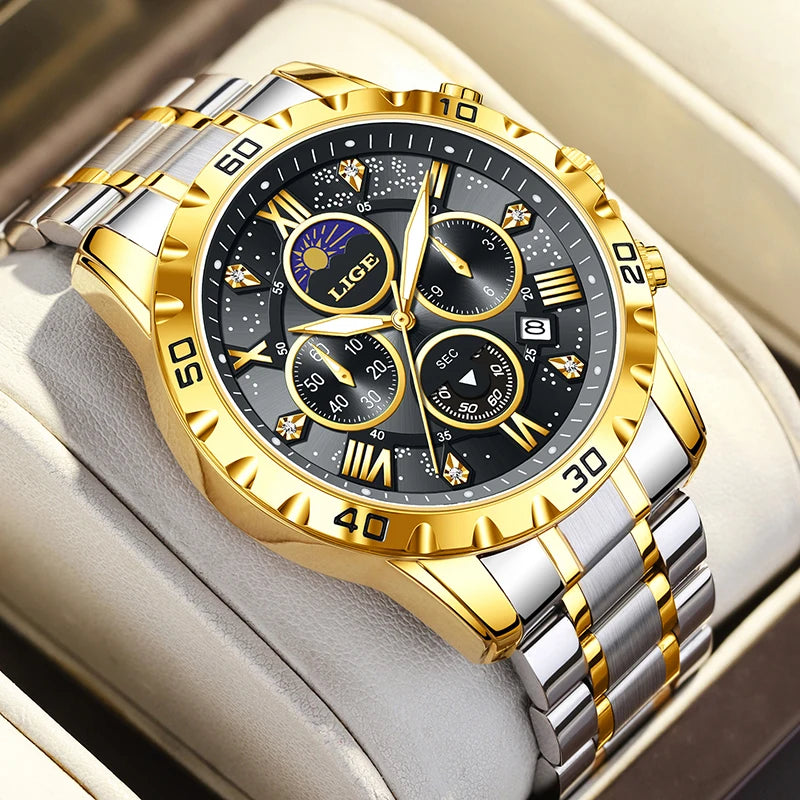 LIGE Sport Chronograph — Stainless Steel Quartz Watch