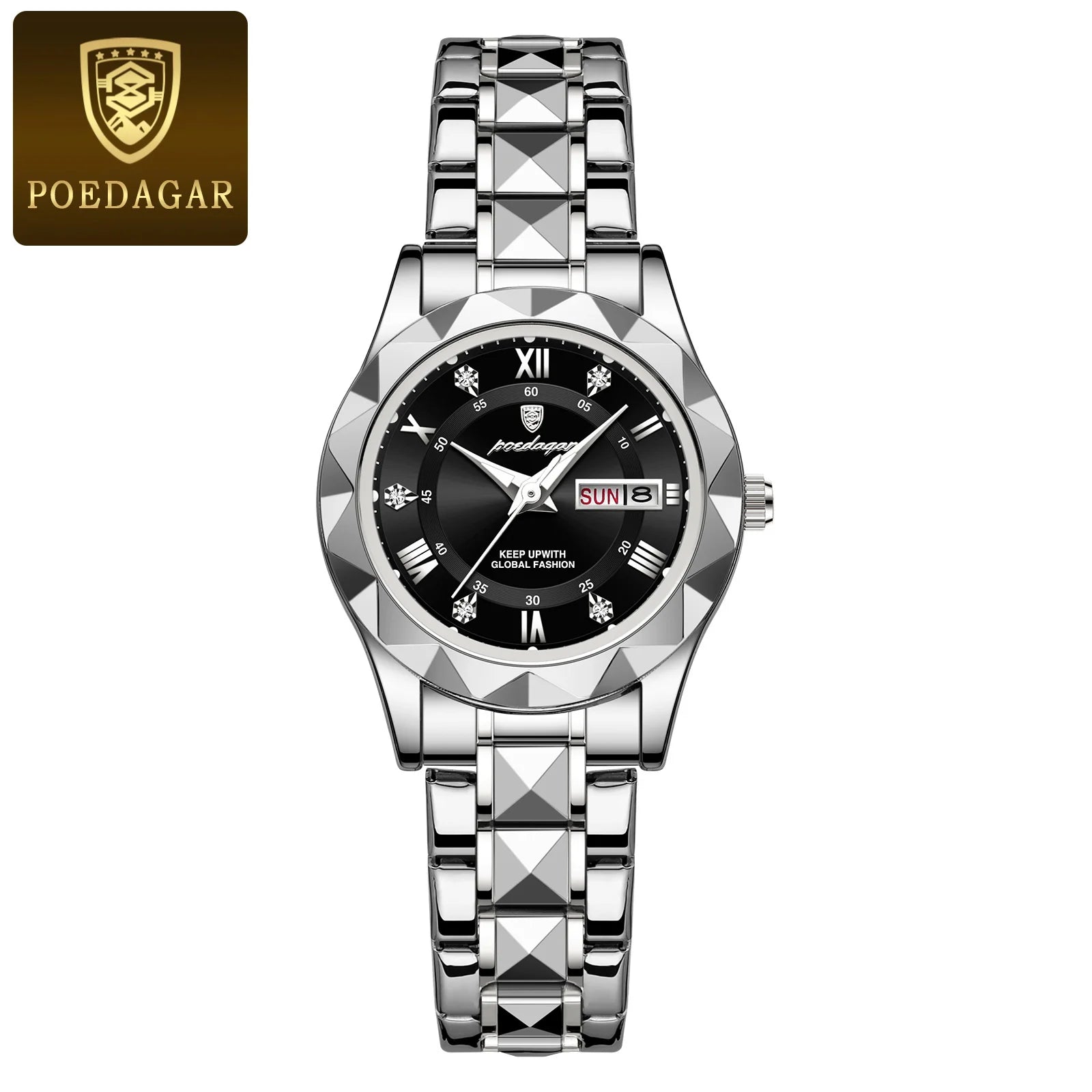 POEDAGAR 306 Women's Dress Watch — 27mm Roman Numeral Week Display Quartz