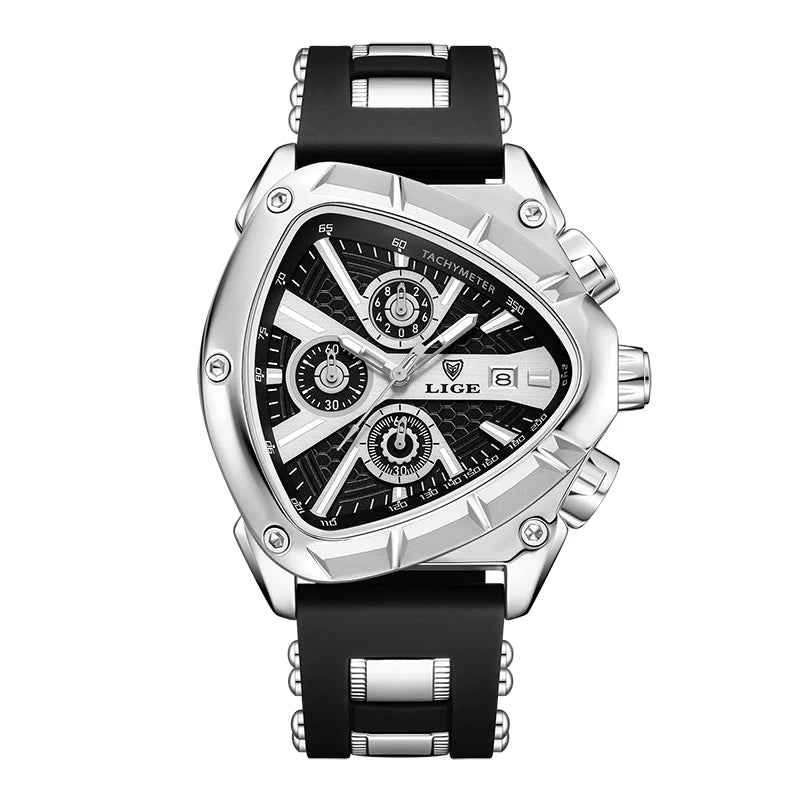 LIGE 89103 Irregular Case Sport Chronograph — Silicone Strap Men’s Quartz Watch