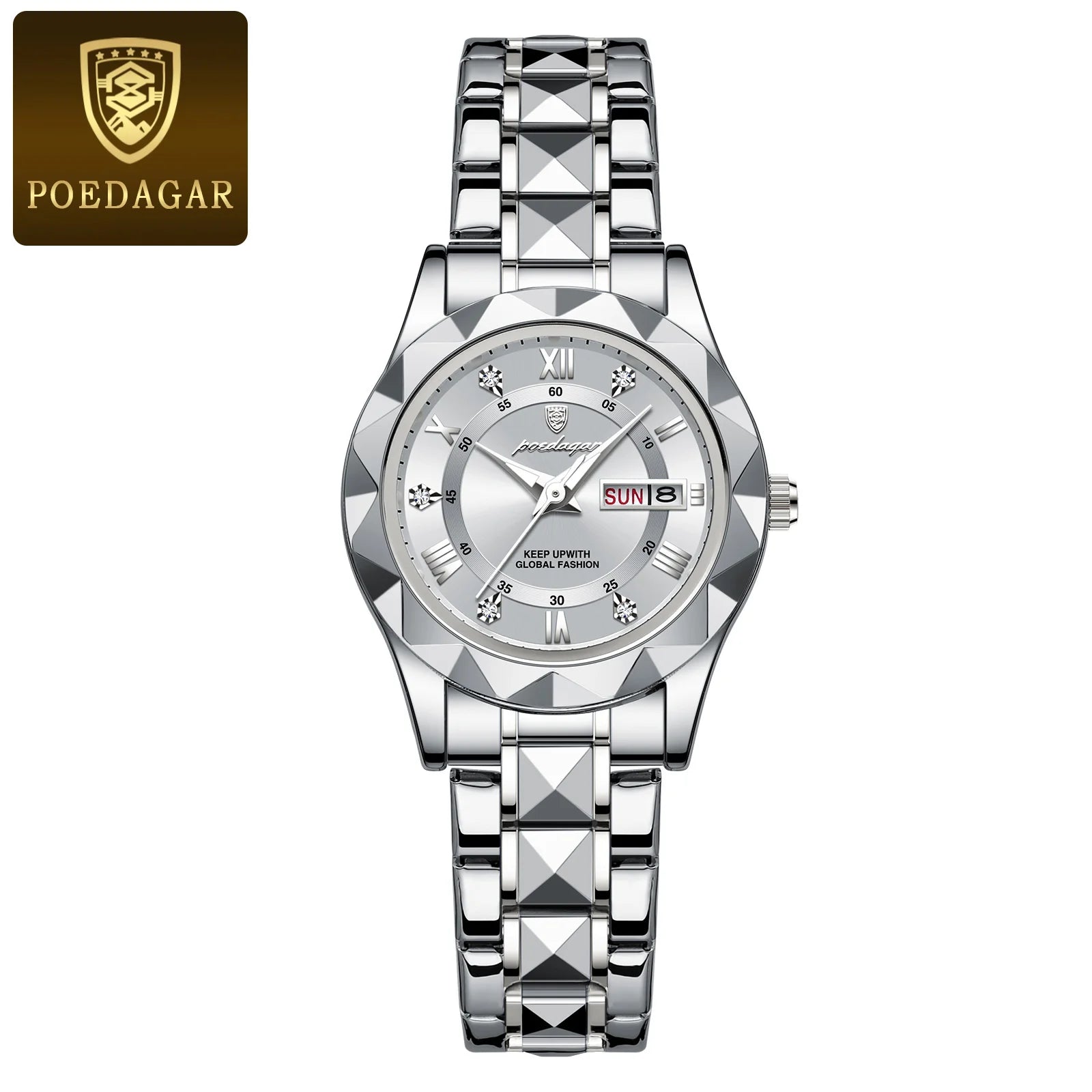 POEDAGAR 306 Women's Dress Watch — 27mm Roman Numeral Week Display Quartz
