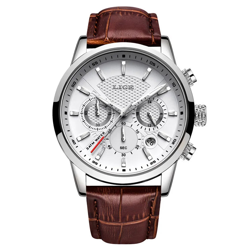 LIGE 9866 Leather Chronograph — 42mm Sport Quartz Men’s Watch