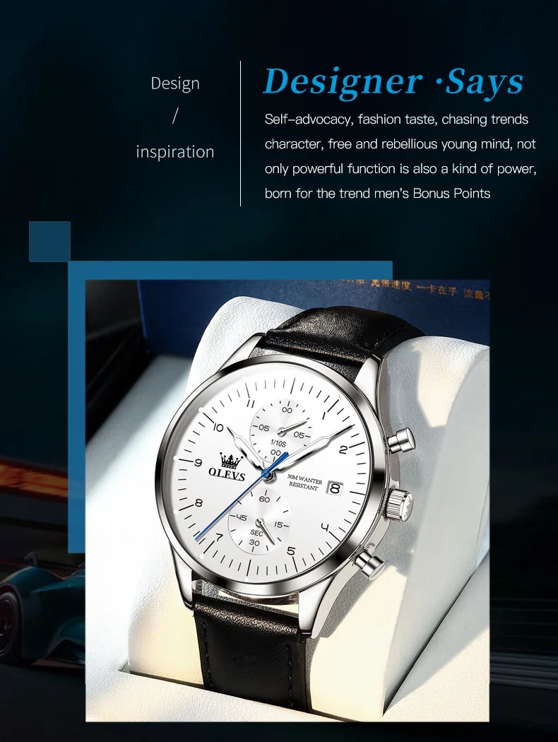 Men's Olevs Watch | Olevs Leather Band Watch | The WatchDept