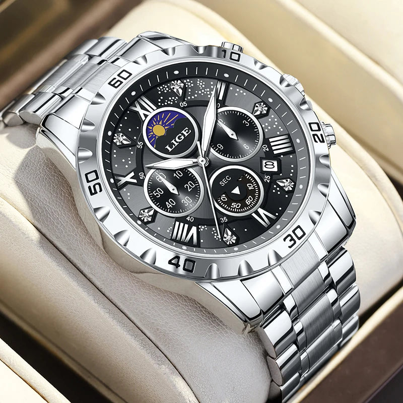 LIGE Sport Chronograph — Stainless Steel Quartz Watch