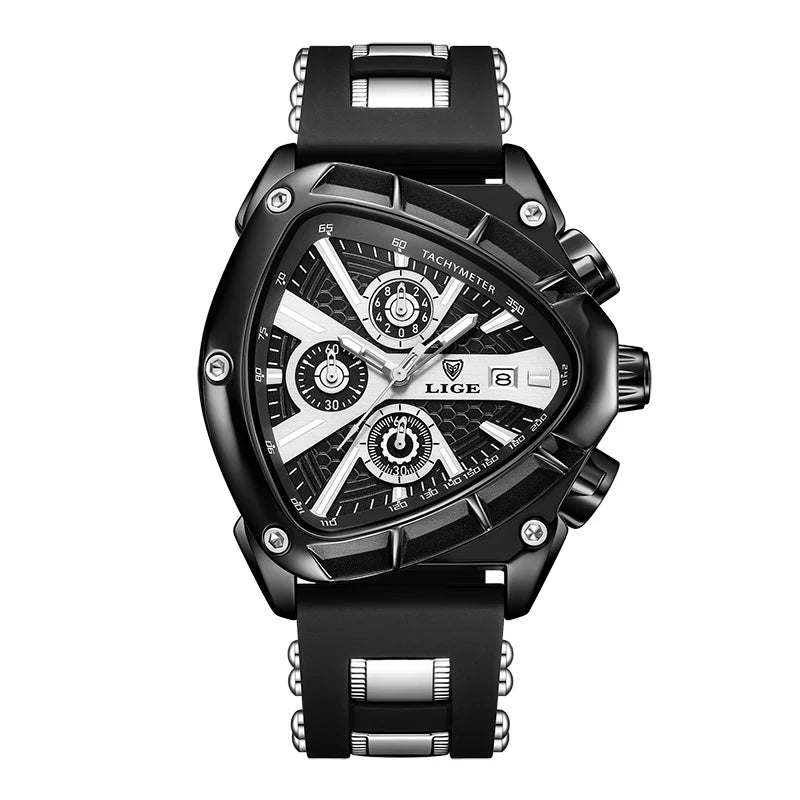 LIGE 89103 Irregular Case Sport Chronograph — Silicone Strap Men’s Quartz Watch