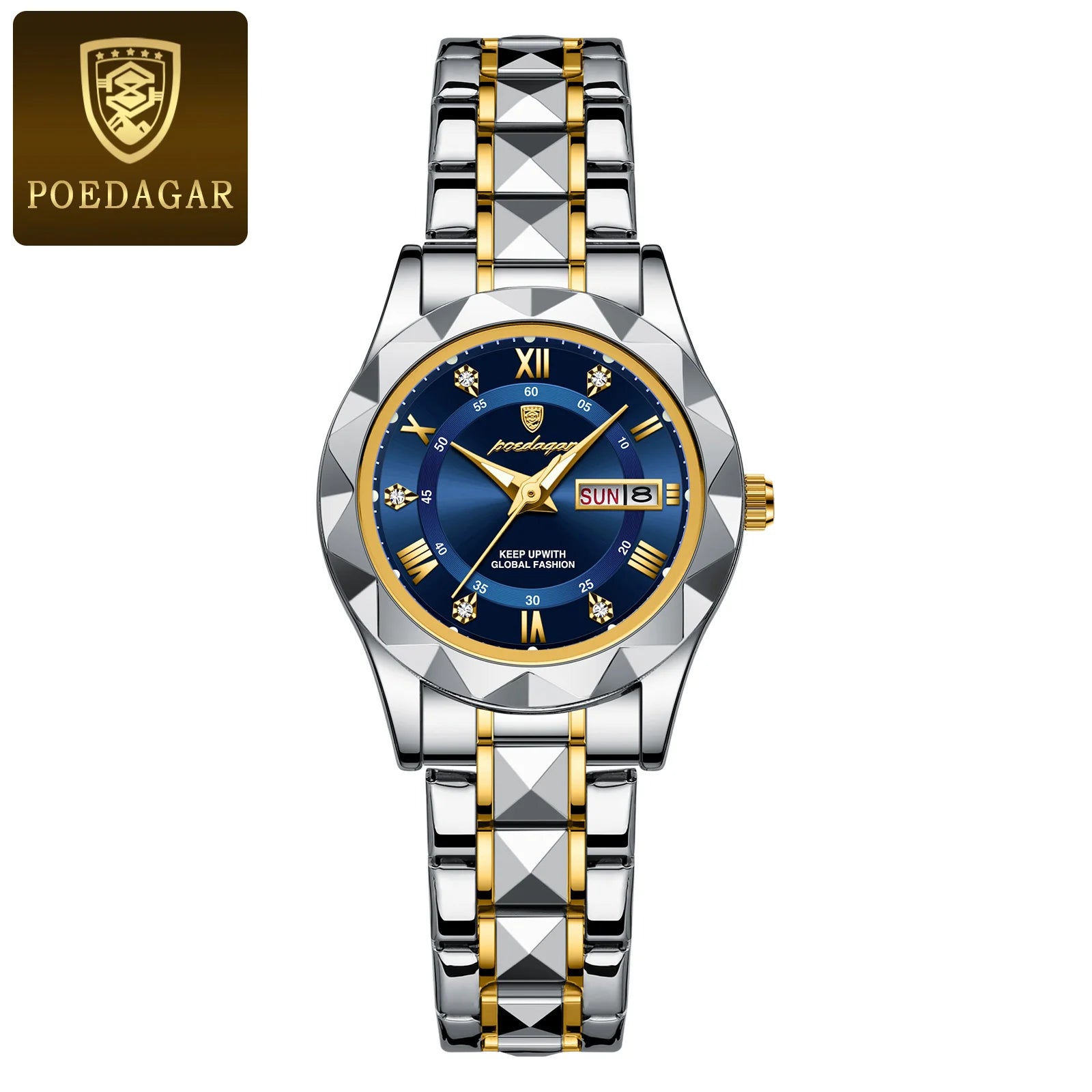 POEDAGAR 306 Women's Dress Watch — 27mm Roman Numeral Week Display Quartz