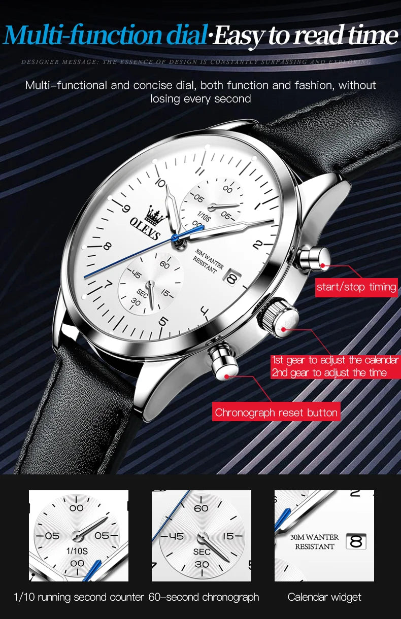 Men's Olevs Watch | Olevs Leather Band Watch | The WatchDept