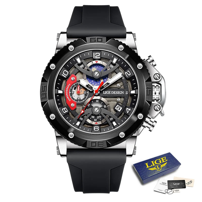 LIGE New Luxury Mens Watch Fashion Sports Dive Watches Men Waterproof Luminous Chronograph Quartz Wristwatches Reloj Hombre