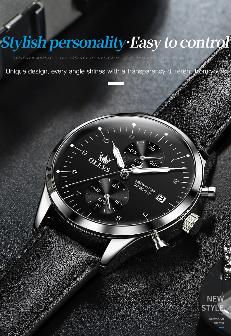 Men's Olevs Watch | Olevs Leather Band Watch | The WatchDept