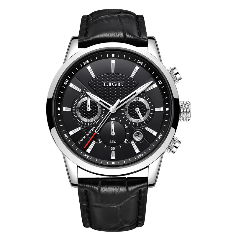 LIGE 9866 Leather Chronograph — 42mm Sport Quartz Men’s Watch