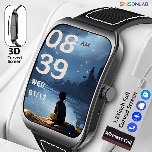 1.85" Curved Screen Smartwatch — BT5.4 Calls, Remote Camera & SOS