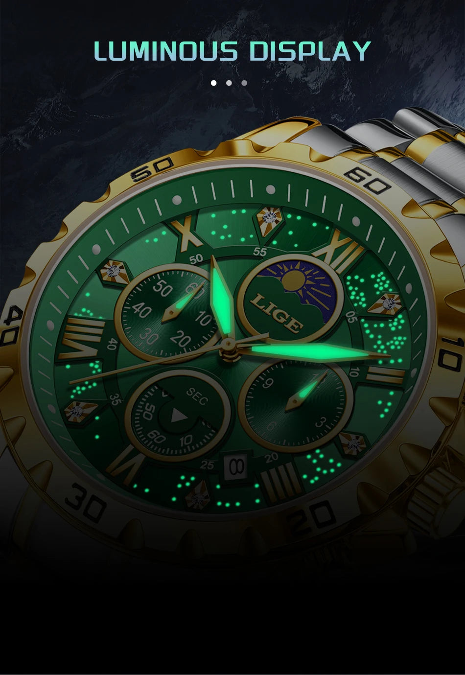 LIGE Sport Chronograph — Stainless Steel Quartz Watch