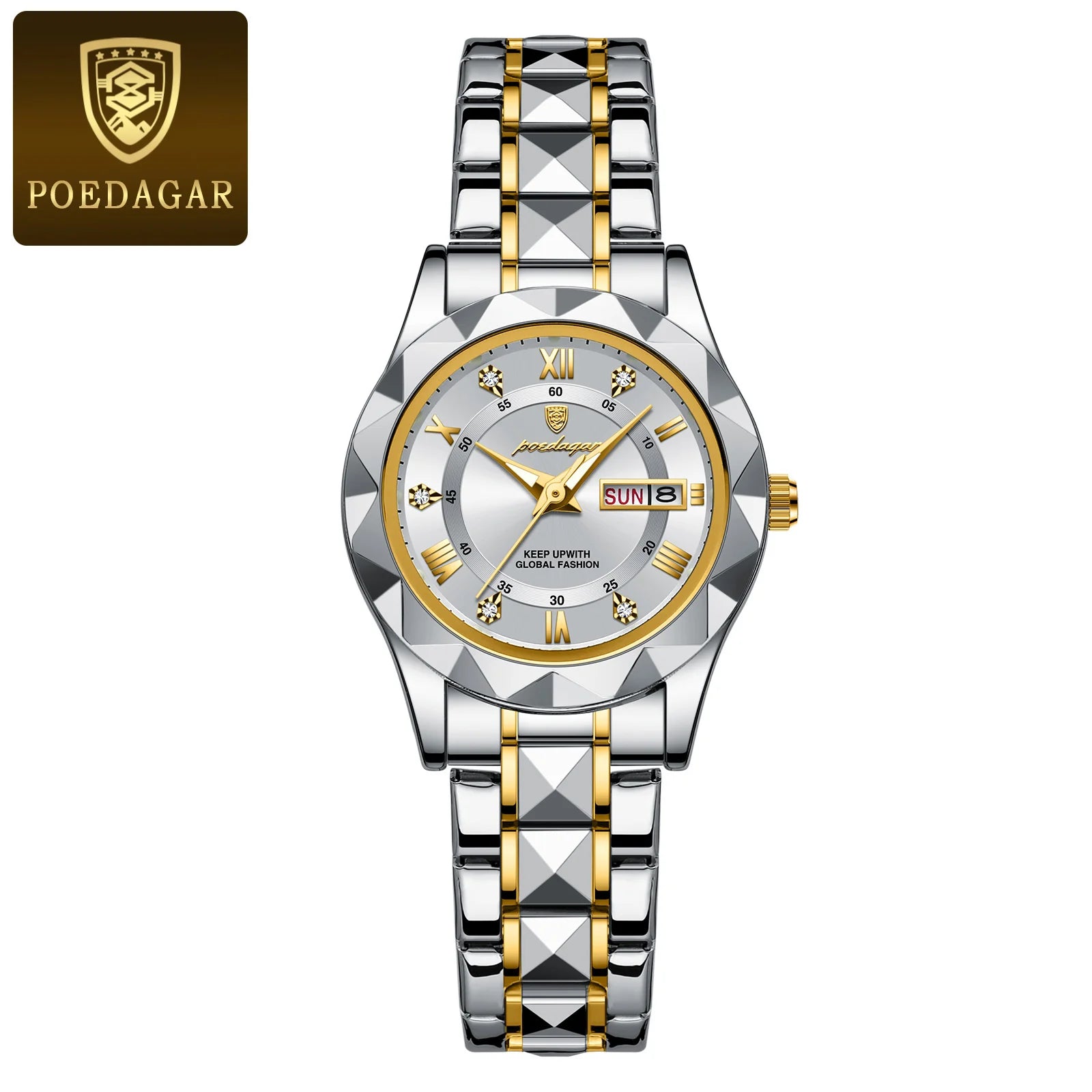POEDAGAR 306 Women's Dress Watch — 27mm Roman Numeral Week Display Quartz