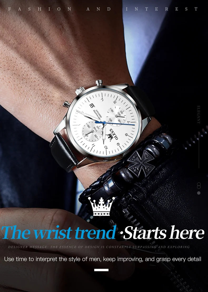 Men's Olevs Watch | Olevs Leather Band Watch | The WatchDept