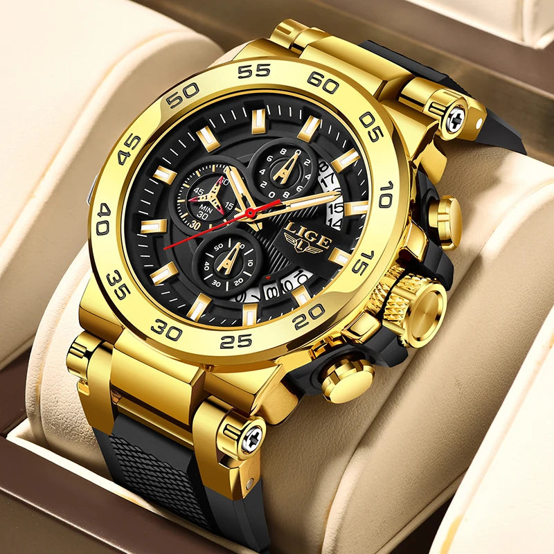 LIGE Men's Digital Wristwatch Casual Business Waterproof Luminous Watches For Men Military Quartz Chronograph Big Dig Watch Men